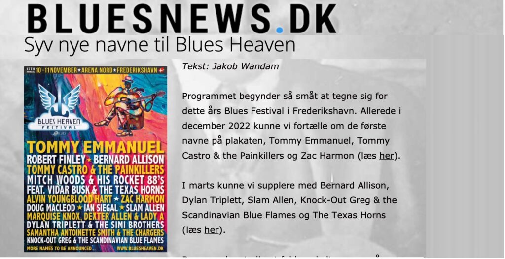 Artikel i BluesNews om syv nye artister