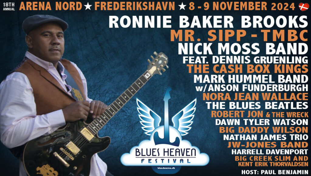 Festivalen er stolt over at endelig kan præsentere årets hovednavn:
“The Crown Prince of The Blues”  RONNIE BAKER BROOKS
Programmet er nu fuldt booket med et stjernespækket lineup, der vil få enhver blueselsker til at svinge hofterne og stampe takten.