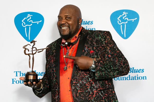 Sugaray Rayford with Blues Music Award in Memphis
