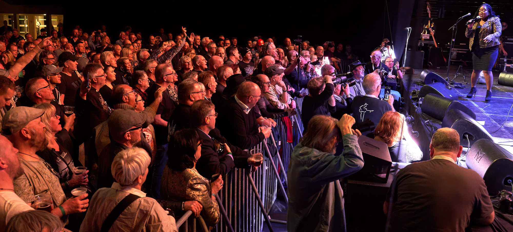 Publikum tæt på scenen under en koncert på Blues Heaven Festival i Frederikshavn